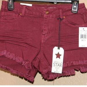 Vanilla Star Red Jean Shorts Distressed Frayed Hem